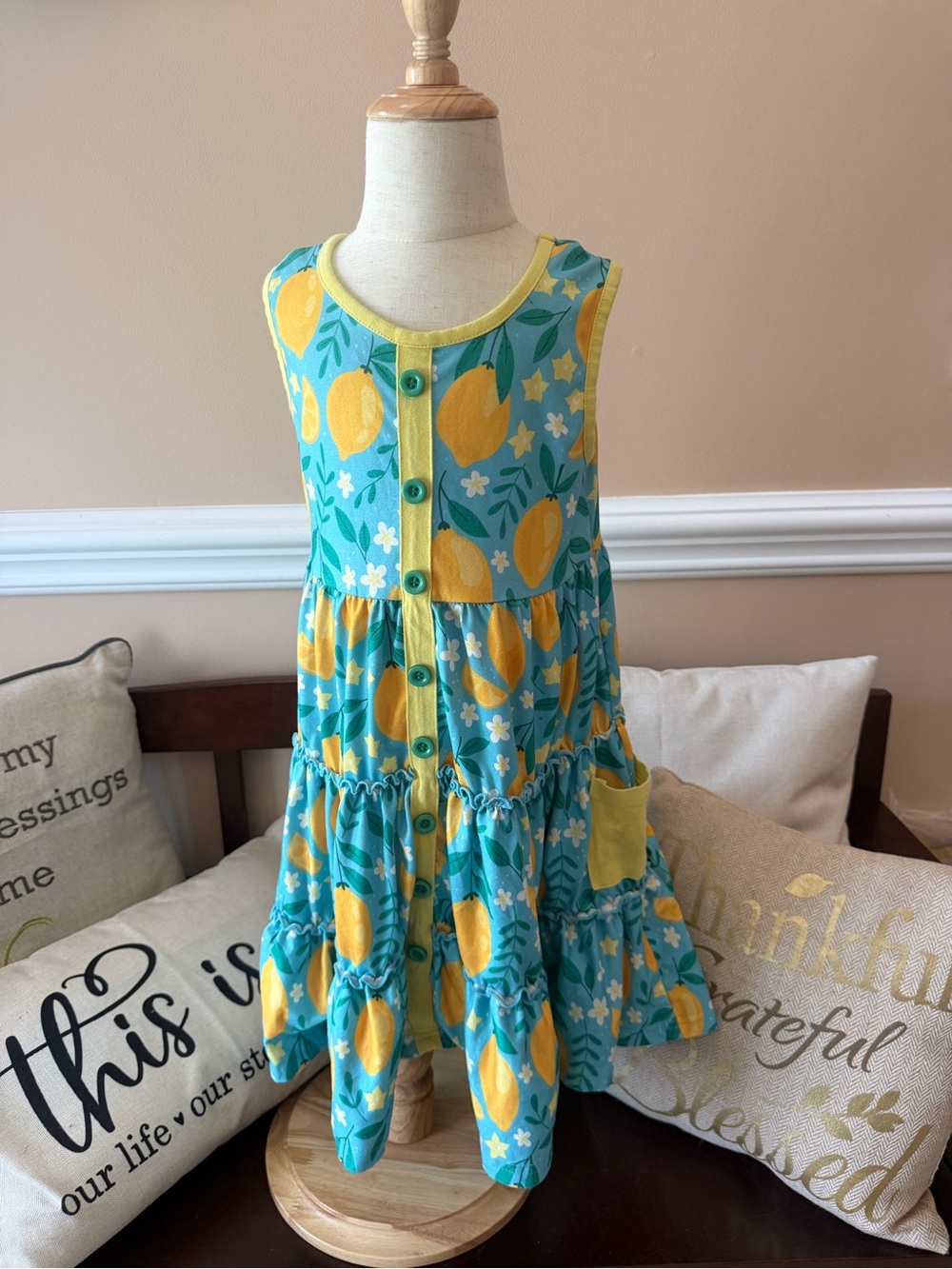 Marie Nicole Girls Lemon Print Tiered Dress